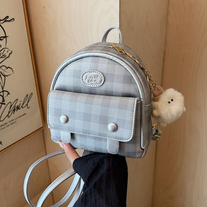 Faux Plaid Backpack Flap Leather