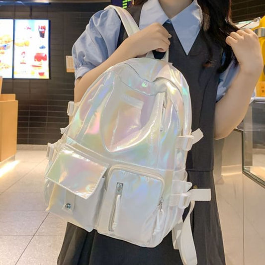 Backpack Leather Faux Buckled Holographic