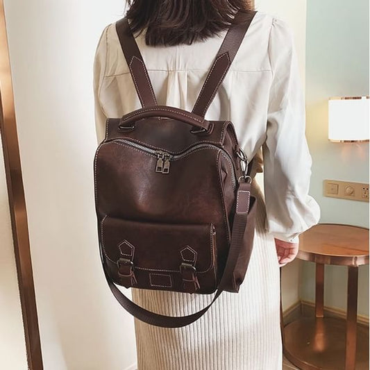 Buckled Backpack Leather Faux