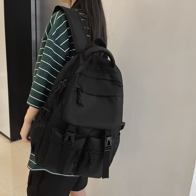 Plain Backpack Nylon Buckled