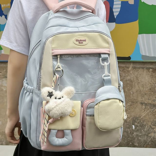 Nylon Coin Buckled Applique Panel With Purse Backpack PVC