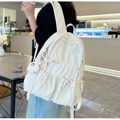 Drawstring Bow Backpack Plain Nylon