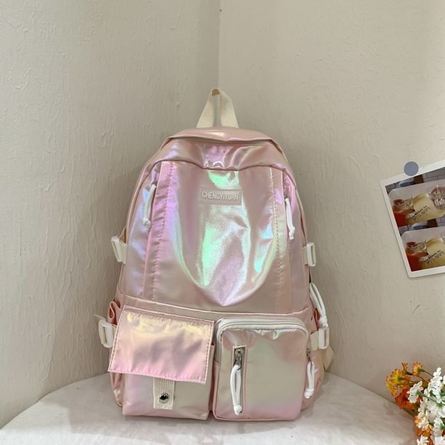 Backpack Leather Faux Buckled Holographic