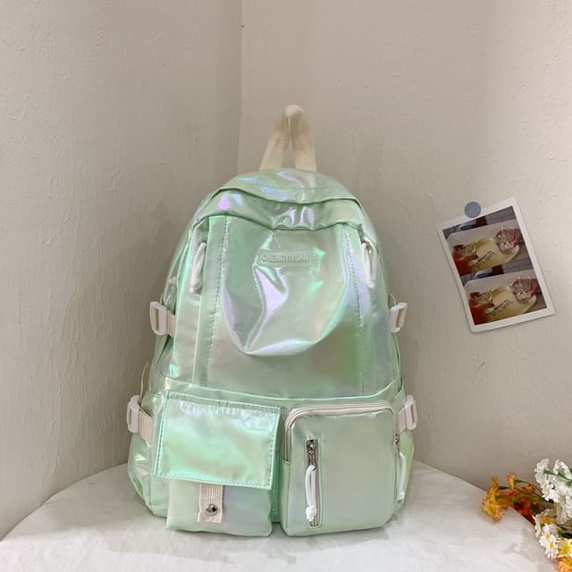Backpack Leather Faux Buckled Holographic