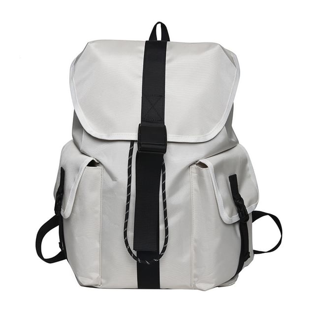 Unisex Drawstring Nylon Backpack Buckled Plain