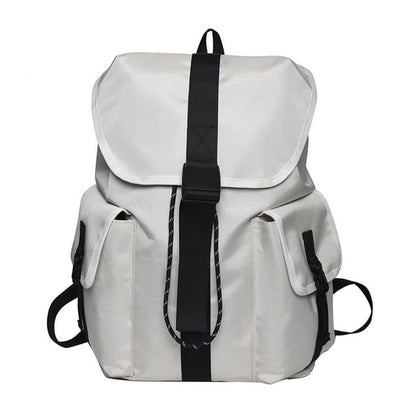 Unisex Drawstring Nylon Backpack Buckled Plain