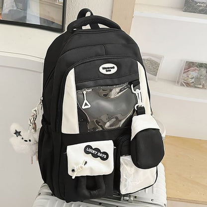 Nylon Coin Buckled Applique Panel With Purse Backpack PVC