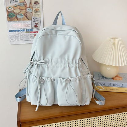 Drawstring Bow Backpack Plain Nylon