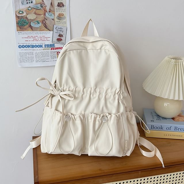 Drawstring Bow Backpack Plain Nylon