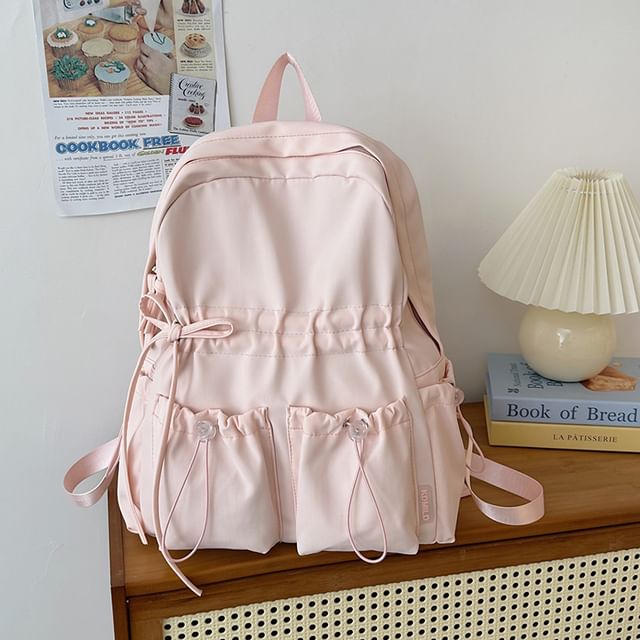 Drawstring Bow Backpack Plain Nylon