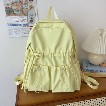 Drawstring Bow Backpack Plain Nylon