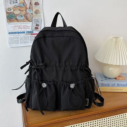 Drawstring Bow Backpack Plain Nylon