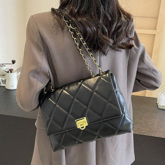 Quilted Leather Bag Faux Plain Flap Crossbody