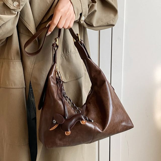 Leather Charm Bag Crossbody Faux Plain With