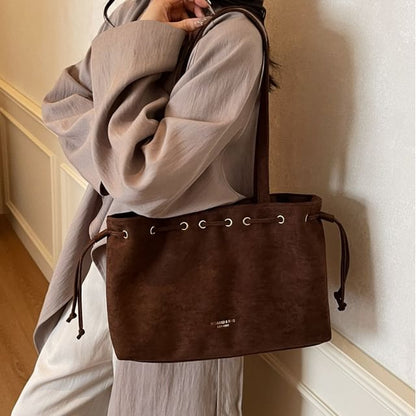 Suede Faux Plain Drawstring Bag Tote