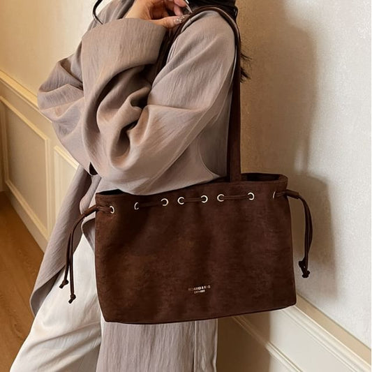 Suede Faux Plain Drawstring Bag Tote