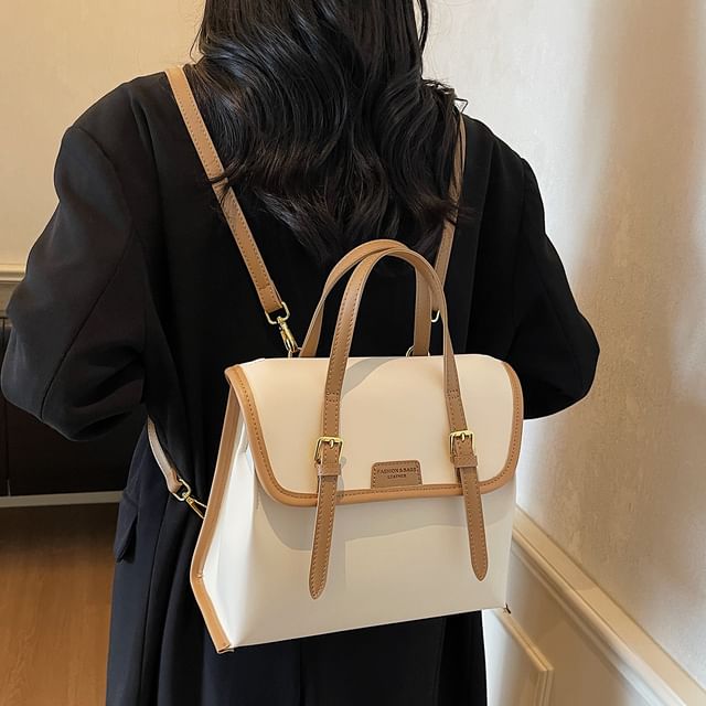 Flap Leather Backpack Faux