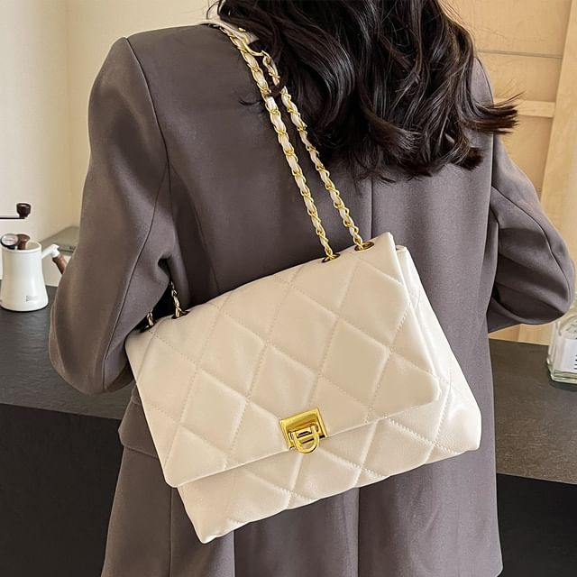 Quilted Leather Bag Faux Plain Flap Crossbody