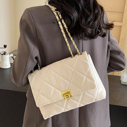 Quilted Leather Bag Faux Plain Flap Crossbody