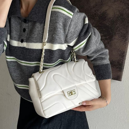 Crossbody Leather Faux Bag Flap Quilted Plain