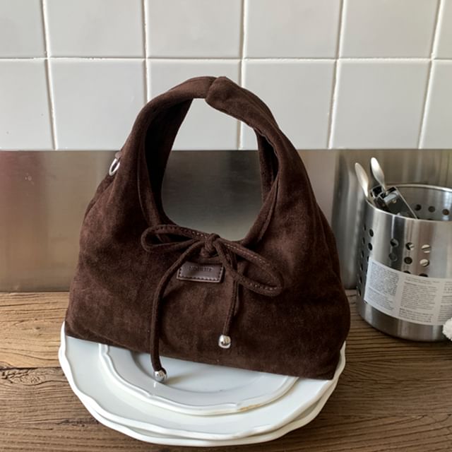 Faux Handle Crossbody Bag Suede Top Plain