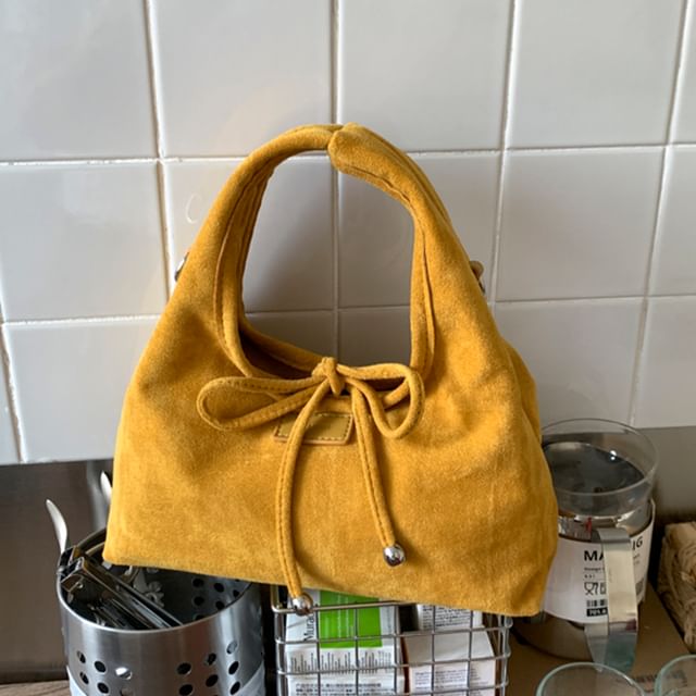 Faux Handle Crossbody Bag Suede Top Plain