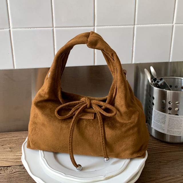 Faux Handle Crossbody Bag Suede Top Plain