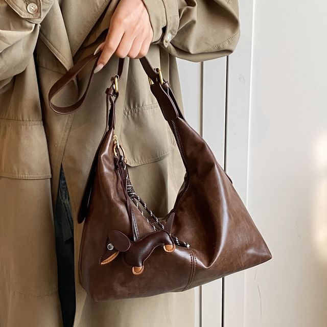 Leather Charm Bag Crossbody Faux Plain With