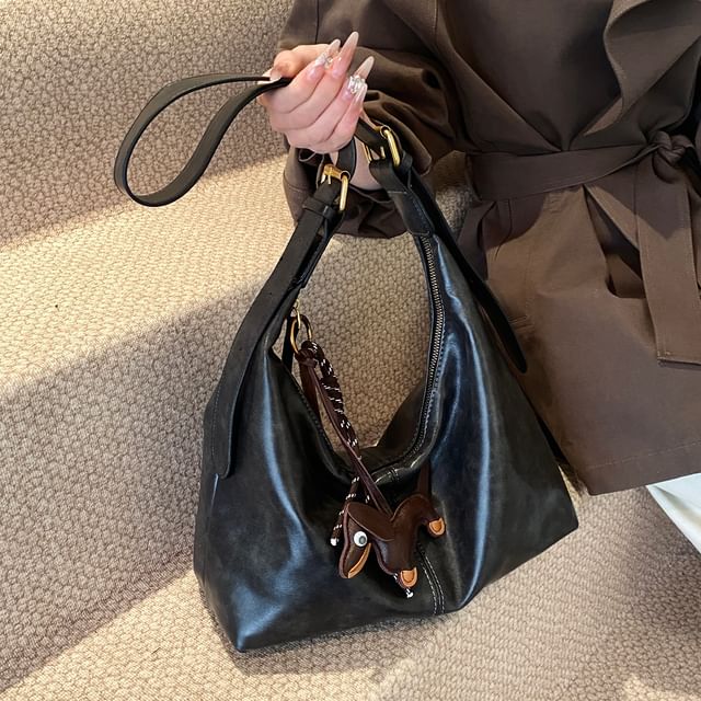 Leather Charm Bag Crossbody Faux Plain With