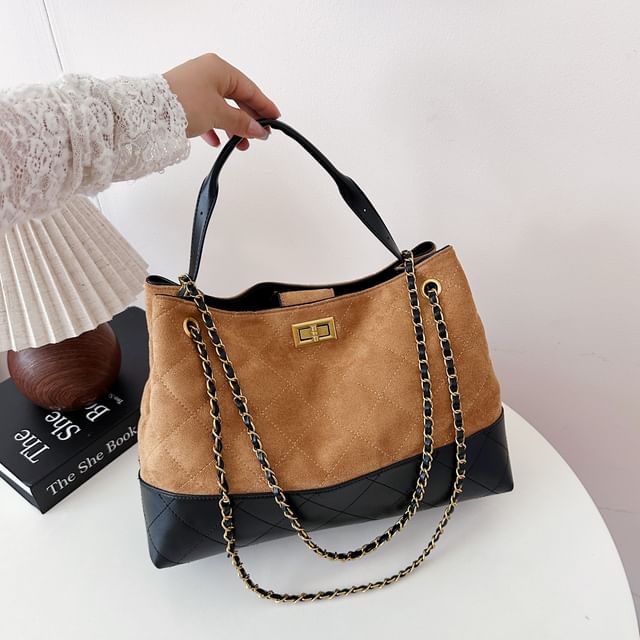 Crossbody Bag Strap Quilted Faux Tote Suede Chain