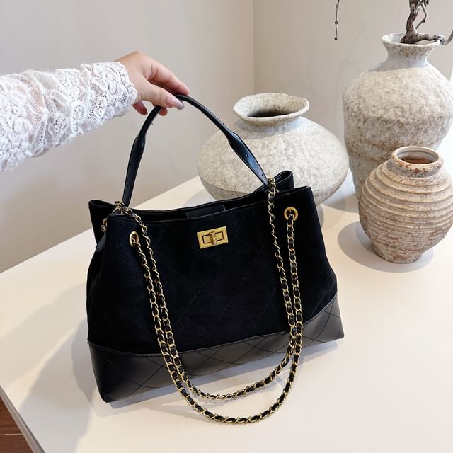 Crossbody Bag Strap Quilted Faux Tote Suede Chain