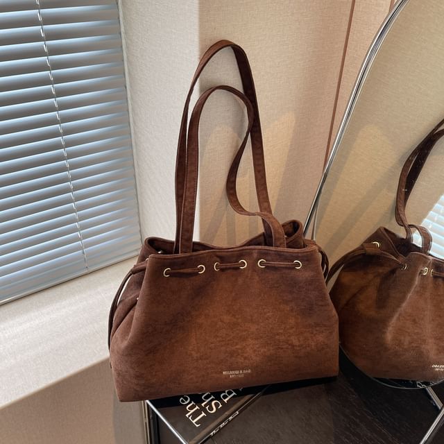 Suede Faux Plain Drawstring Bag Tote