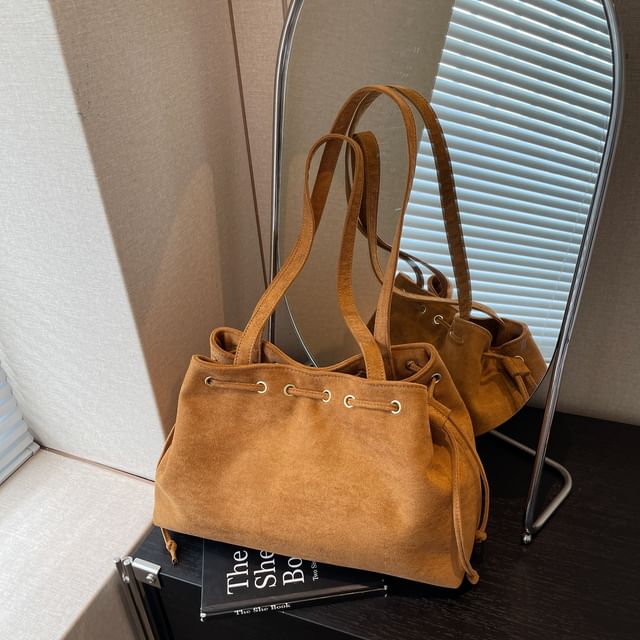 Suede Faux Plain Drawstring Bag Tote