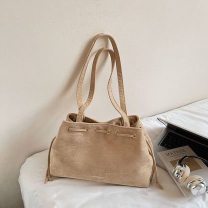 Suede Faux Plain Drawstring Bag Tote