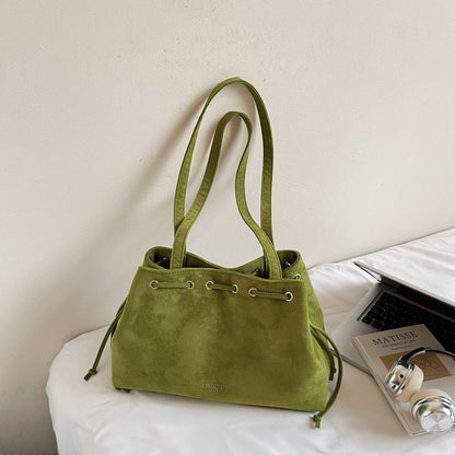Suede Faux Plain Drawstring Bag Tote