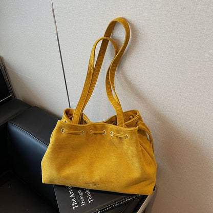 Suede Faux Plain Drawstring Bag Tote