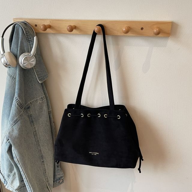 Suede Faux Plain Drawstring Bag Tote