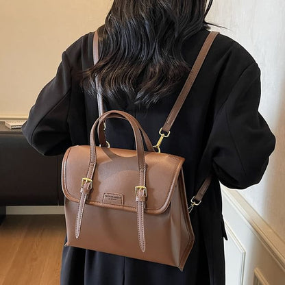 Flap Leather Backpack Faux