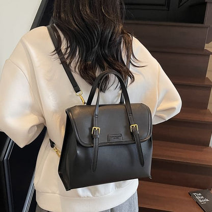 Flap Leather Backpack Faux