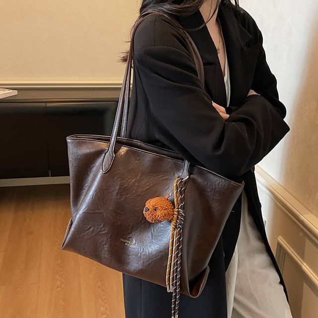 Faux Charm Plain Bag With Tote Leather