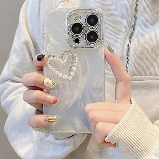 Heart Faux Pearl Rhinestone Phone Case / Strap / Set