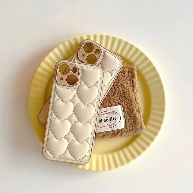 Heart Quilted Faux Leather Phone Case