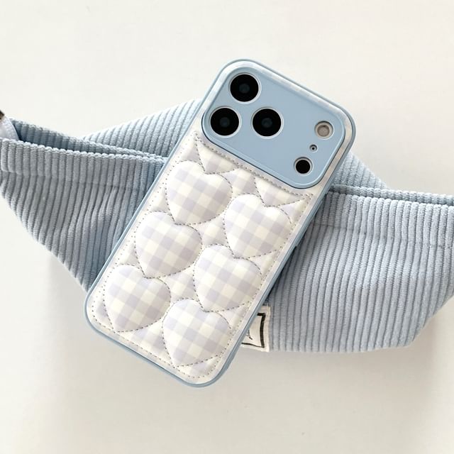 Heart Plaid Quilted Faux Leather Phone Case