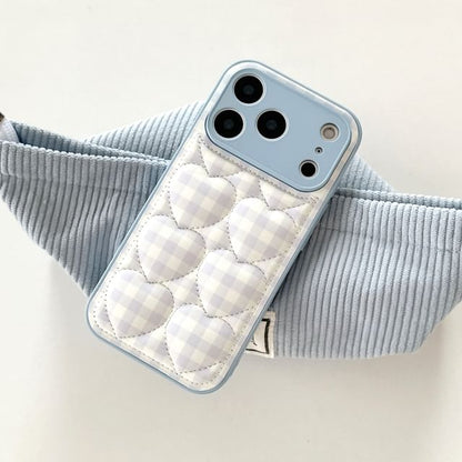 Heart Plaid Quilted Faux Leather Phone Case