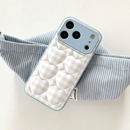 Heart Plaid Quilted Faux Leather Phone Case