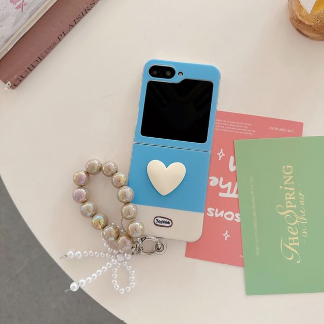 Heart Color Block Phone Case / Bow Strap / Set