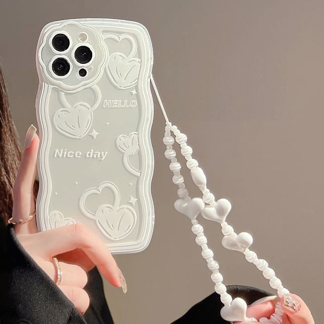 Heart Phone Case / Faux Pearl Strap / Set