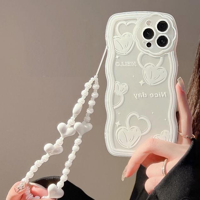 Heart Phone Case / Faux Pearl Strap / Set