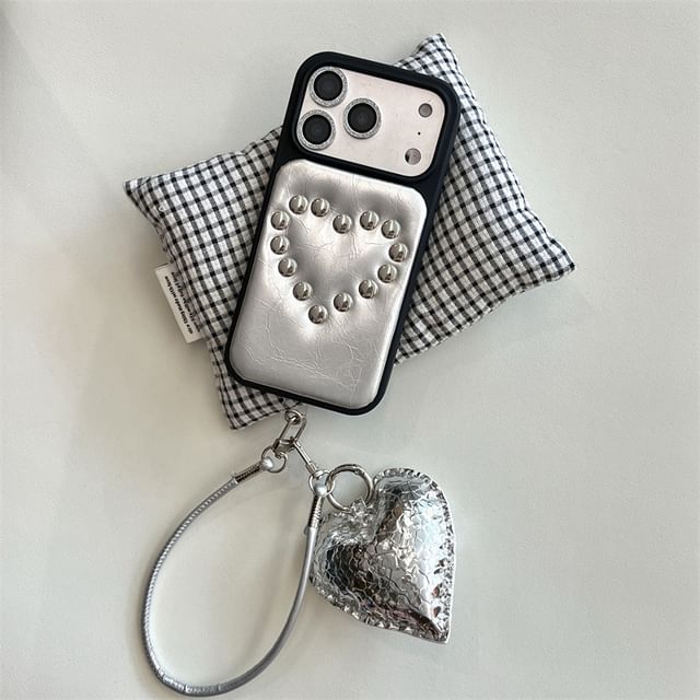 Heart Studded Faux Leather Phone Case