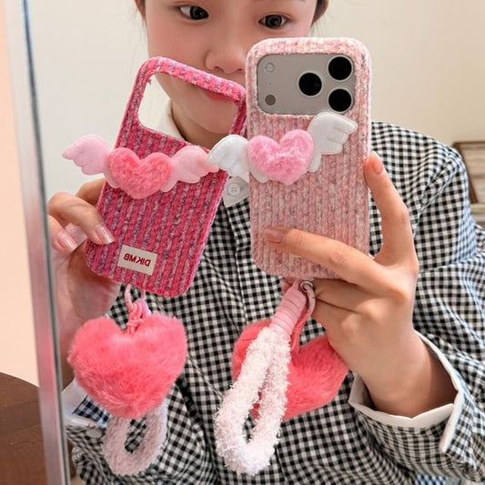 Flying Heart Flannel Phone Case / Strap / Set